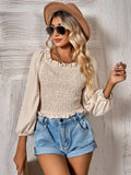 Swiss Dot Smocked Frill Trim Blouse - OmniGlitz 