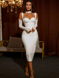 Cold-Shoulder Mesh Sleeve Slit Back Bodycon Dress - OmniGlitz 