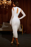 Cold-Shoulder Mesh Sleeve Slit Back Bodycon Dress - OmniGlitz 