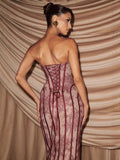 Women's Tube Top Lace Maxi Dress Slim Fit High Waist Hip-Accented