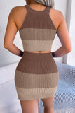 Color Block Sleeveless Crop Knit Top and Skirt Set - OmniGlitz 