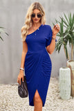 Ruched One-Shoulder Tulip Hem Dress - OmniGlitz 