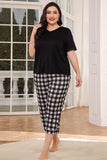 V-Neck Tee and Plaid Cropped Pants Lounge Set - OmniGlitz 