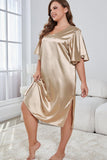 Plus Size Flutter Sleeve V-Neck Side Slit Night Gown - OmniGlitz 
