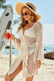 Tie-Waist Openwork Crochet Cover Up - OmniGlitz 