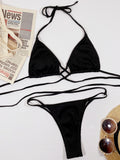 Halter Neck Crisscross Ribbed Bikini Set - OmniGlitz 