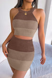 Color Block Sleeveless Crop Knit Top and Skirt Set - OmniGlitz 
