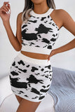 Contrast Sleeveless Knit Top and Mini Skirt Set - OmniGlitz 