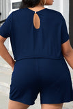 Plus Size Drawstring Waist Romper with Pockets - OmniGlitz 