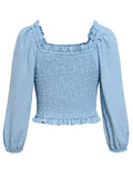 Swiss Dot Smocked Frill Trim Blouse - OmniGlitz 