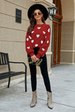 Heart Pattern Lantern Sleeve Round Neck Tunic Sweater - OmniGlitz 