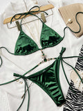 Rhinestone Decor Halter Neck Bikini Set - OmniGlitz 
