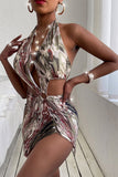 Abstract Print Cutout Ring Detail One-Piece Swimsuit - OmniGlitz 