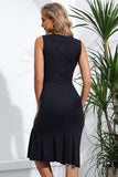 Decorative Button Split Ribbed Sleeveless Knit Dress - OmniGlitz 