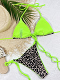 Leopard Print Halter Neck Tie Side Bikini Set - OmniGlitz 