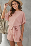 Tie Belt Short Sleeve Romper - OmniGlitz 