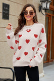 Heart Pattern Lantern Sleeve Round Neck Tunic Sweater - OmniGlitz 