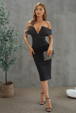 Off-Shoulder Zip-Back Slit Dress - OmniGlitz 