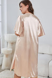 Plus Size Flutter Sleeve V-Neck Side Slit Night Gown - OmniGlitz 