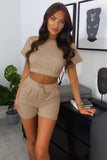 Short Sleeve Cropped Top and Drawstring Shorts Lounge Set - OmniGlitz 