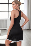 Contrast Lace Trim Decorative Button Sleeveless Night Dress - OmniGlitz 
