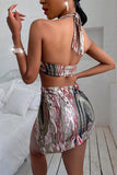 Abstract Print Cutout Ring Detail One-Piece Swimsuit - OmniGlitz 