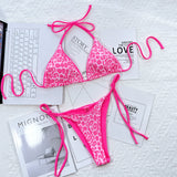 Leopard Print Halter Neck Tie Side Bikini Set - OmniGlitz 