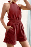 Halter Neck Tie Back Romper - OmniGlitz 