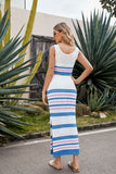 Striped Openwork Cropped Tank and Split Skirt Set - OmniGlitz 
