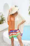 Contrast Scoop Neck Openwork Half Sleeve Cover Up - OmniGlitz 