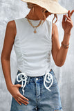 Drawstring Detail Round Neck Tank - OmniGlitz 