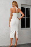 Rhinestone Cutout Halter Neck Slit Dress - OmniGlitz 
