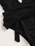 Halter Neck Deep V Tied One-Piece Swimsuit - OmniGlitz 