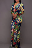 Printed Plunge Neck Leg Split Maxi Dress - OmniGlitz 