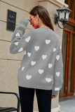 Heart Pattern Lantern Sleeve Round Neck Tunic Sweater - OmniGlitz 