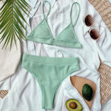Spaghetti Strap Ribbed Bikini Set - OmniGlitz 