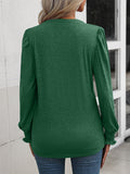 Ruched Notched Neck Puff Sleeve Smocked Wrist Blouse - OmniGlitz 