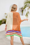Contrast Scoop Neck Openwork Half Sleeve Cover Up - OmniGlitz 