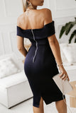 Off-Shoulder Zip-Back Slit Dress - OmniGlitz 