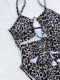 Leopard Cutout Tied One-Piece Swimsuit - OmniGlitz 