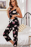Floral V-Neck Cami and Cropped Pants Lounge Set - OmniGlitz 