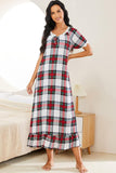 Plaid Lace Trim Ruffle Hem Night Dress - OmniGlitz 