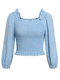 Swiss Dot Smocked Frill Trim Blouse - OmniGlitz 