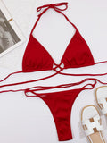Halter Neck Crisscross Ribbed Bikini Set - OmniGlitz 