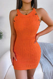 Decorative Button Sleeveless Knit Dress - OmniGlitz 