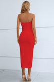 Cutout Strapless Drawstring Detail Split Bandage Dress - OmniGlitz 