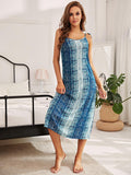 Printed Tie Shoulder Midi Night Dress - OmniGlitz 