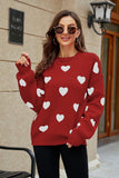 Heart Pattern Lantern Sleeve Round Neck Tunic Sweater - OmniGlitz 