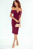 Off-Shoulder Zip-Back Slit Dress - OmniGlitz 