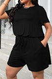 Plus Size Drawstring Waist Romper with Pockets - OmniGlitz 